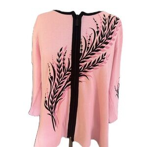 Bob Mackie Wearable Err Pink Sweater With Black Zip Up and Accent. Size medium